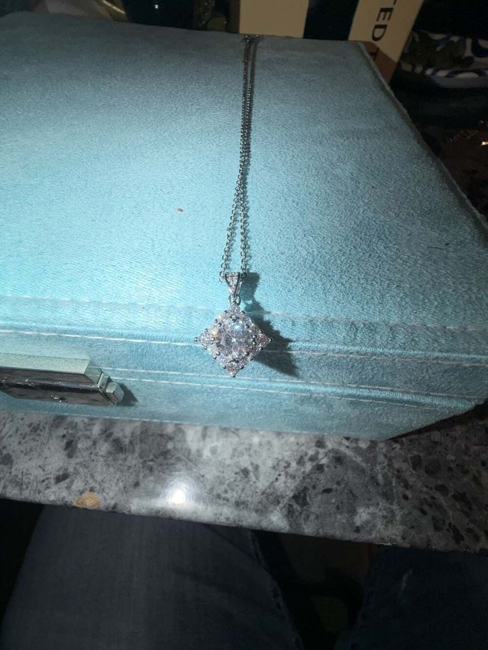 GRA Certified Moissanite Diamond Halo Square Pendant Necklace